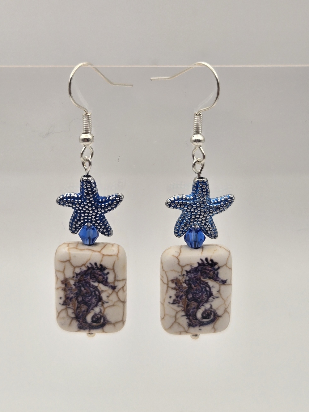 Blue Starfish & Seahorse Drop Earrings